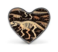 Dinosaur Skeleton Print Button Pin Heart Shape Metal Lapel Pins Badges Personalized Pinback Button Badges Novelty Funny Enamel Pins Fashion Cute Heart Brooch Pin for Backpacks Jackets Bags