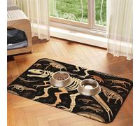 Dinosaur Skeleton Print Dog Food Mats for Floors, 12x18 Inch Non-Slip Super Absorbent Pet Food Mat, Dishwasher Dog Mat for Food and Water, Cute Rubber Quick Dry Pet Feeding Mat for Dogs Puppy Cats