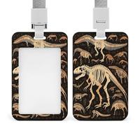Dinosaur Skeleton Print ID Badge Holder with Lanyard and Clip - Hard ABS Plastic Vertical Card Holder, Fashion Slide-Back Name Tag Set for Office, Business & Daily Work
