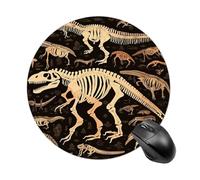 Dinosaur Skeleton Print Round Mouse Pad 7.8 Inch, Portable Gaming Mouse Mat with Non-Slip Rubber Base & Smooth Surface, Waterproof Mousepad for PC, Laptop, Computer, Office, Home