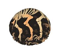Dinosaur Skeleton Print Shower Cap Reusable Waterproof Shower Bonnet for Women Men Elastic Band Bath Hair Hat Double Layered Washable Bath Cap for All Hairstyles, Travel-Friendly