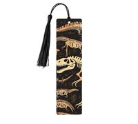 Dinosaur Skeleton Print Wooden Bookmarks 5pcs with Black Tassels Handmade Double-Sided Printed Book Marks Page Markers Book Accessories Gift for Book Lovers Women Men