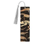 Dinosaur Skeleton Print Wooden Bookmarks 5pcs with Gray Tassels Handmade Double-Sided Printed Book Marks Page Markers Book Accessories Gift for Book Lovers Women Men