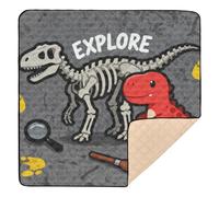 Dinosaur Skeleton & T - Rex "Explore" Design Soft Padded Baby Activity Play Mat for Indoor Outdoor Non-Toxic Baby Kick Crawling Mat for Babies Infants Toddlers, 50'' x 50''