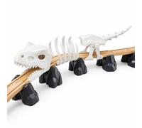 Dinosaur Skeleton Train Track Decoration - Articulated T-Rex Skeleton with Movable Head & Tail, Compatible with Standard Wooden Train Tracks, Creative Railway Accessory for All Ages