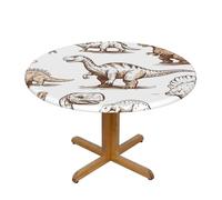 Dinosaur Sketch Round Fitted Tablecloth Cute Table Cloth with Elastic Edged Waterproof Stretch Dining Table Cover for Kitchen Decoover 115-127 cm