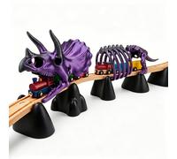 Dinosaur Skull and Skeleton Tunnel Expansion Add-On Compatible with 40mm Standard Wooden Railway Systems, Creative Triceratops Track Scenery and Diorama Decoration for Collectors (Purple)