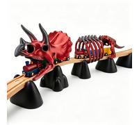 Dinosaur Skull and Skeleton Tunnel Expansion Add-On Compatible with 40mm Standard Wooden Railway Systems, Creative Triceratops Track Scenery and Diorama Decoration for Collectors (Red)