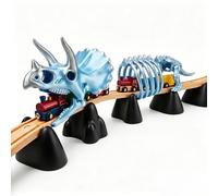 Dinosaur Skull and Skeleton Tunnel Expansion Add-On Compatible with 40mm Standard Wooden Railway Systems, Creative Triceratops Track Scenery and Diorama Decoration for Collectors (Blue)