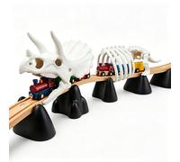 Dinosaur Skull and Skeleton Tunnel Expansion Add-On Compatible with 40mm Standard Wooden Railway Systems, Creative Triceratops Track Scenery and Diorama Decoration for Collectors (White)