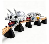 Dinosaur Skull and Skeleton Tunnel Expansion Add-On Compatible with 40mm Standard Wooden Railway Systems, Creative Triceratops Track Scenery and Diorama Decoration for Collectors (Silver)