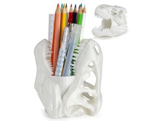 Dinosaur Skull Pen Holder, Pencil Organizer, Office Desk Decor, Unique Dinosaur Skull Christmas Gifts for Men and Boys, Halloween Gothic Home Decor White, Christmas/Valentine's Day/Father's Day Gifts