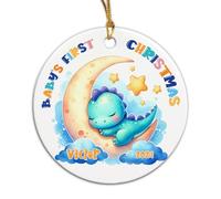 Dinosaur Sleep On Moon Remembrance Ornament Keepsake Ceramic Xmas Ornaments With Ribbon Christmas Pendant