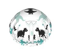 Dinosaur Small Pattern Waterproof Shower Cap,Elastic Bathing Hair Cap Environmental Protection Hair Bath Caps, Double WaterproofBathing Shower Hat