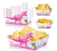 Dinosaur Snack Trays - 24 PCS Pink Dinosaur Birthday Party Snack Decorations for Girls Movie Night Food Trays Paper Dino Popcorn Nachos Serving Trays Dino Birthday Party Food Display Trays