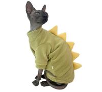 Dinosaur Sphynx Cat Clothes, Soft Polar Fleece Sweater for Cat, Elastic Pet Clothes Thick Winter Warm Outfit for Hairless Cat, Devon, Cornish, Small Dogs Apparel with Sleeves (Green, Medium)