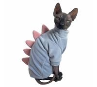 Dinosaur Sphynx Cat Clothes, Soft Polar Fleece Sweater for Cat, Elastic Pet Clothes Thick Winter Warm Outfit for Hairless Cat, Devon, Cornish, Small Dogs Apparel with Sleeves (Sky Blue, Medium)