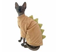 Dinosaur Sphynx Cat Clothes, Soft Polar Fleece Sweater for Cat, Elastic Pet Clothes Thick Winter Warm Outfit for Hairless Cat, Devon, Cornish, Small Dogs Apparel with Sleeves (Khaki, Large)