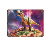 Dinosaur Standing on Pizza G-alaxy Stylish Iron Signs & Plaques with Rust Horizontal Hanging Plate Vintage Wall Art