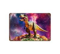 Dinosaur Standing on Pizza G-alaxy Stylish Iron Signs & Plaques with Rust Horizontal Hanging Plate Vintage Wall Art