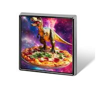 Dinosaur Standing on Pizza G-alaxy Unisex Novelty Brooches & Pins Square Metal Lapel Badge for Clothing Shawl Hat
