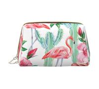 Dinosaur Stylish Leather Makeup Bag - Spacious Cosmetic Case For Your Daily Essentials, Cactus Flamingo Rose Flowers, One Size