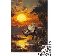Dinosaur Sunset 1000-Piece Puzzle for Adults, 52x38cm/1000pcs; White Cardboard for Simple Sorting; Shared Family Time Around The Table