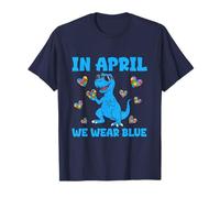 Dinosaur T-Rex In April We Wear Blue Autism Awareness Month T-Shirt
