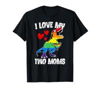 Dinosaur T Rex LGBT Pride Flag I Love My Two Moms Girls Boys T-Shirt