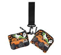 Dinosaur T-rex Riding monsters Truck Halloween Men Boy Kid Women's Wallets | Slim Detachable Business Card Case Money Organizer with Wristle Strap for Ladies Girls 2 Pcs