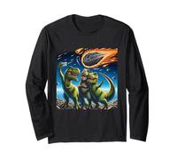 Dinosaur T Rex Selfie Amid Falling Meteor Extinction Moment Long Sleeve T-Shirt