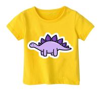 Dinosaur T-Shirt for Girls Kids Short Sleeve Comfortable Breathable Cute Design Dino Print Summer Top Clothing, yellow, 8-9 Years