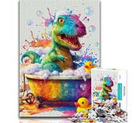 Dinosaur Taking A Bath Jigsaws 1000 Pieces for Teenagers,Staycation Kill Time Every Piece Is Unique - Challenging Family Fun Game (38x26cm)