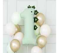 Dinosaur Theme Number 1 Foil Balloon, Mint Green, 92cm Large Size, Self-Sealing with Straw and Hooks, Air and Helium Compatible Party Decoration