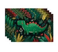 Dinosaur Theme Placemats, Green Cartoon Forest Place mats for Kids Dining Table, Non-Slip Washable Indoor Outdoor Party Decorative Placemat Set of 4