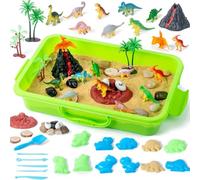 Dinosaur Theme Volcano Sensory Bin for Kids - Preschool Educational Toy, Toddler Small World Sand Play Kit