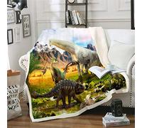 Dinosaur Throw Blanket Jungle Animals Pattern Fleece Blankets for Kids Boys Girls Teens 3D Dinosaur Printed Sherpa Blanket Wildlife Style Fuzzy Blanket for Bed Sofa Plush Blankets Double 60"x79"