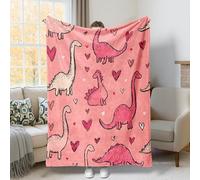 Dinosaur Throw Blanket, Playful Fanciful Hearts Brontosaurus None Peach Fleece Blankets Soft Cozy Decorative for Couch Sofa Bed Chair Office Lap 40x60 Inch