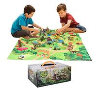 Dinosaur Toy Figure with Activity Play Mat Trees Educational Realistic Playset to Create a Dino World Including T-Rex Triceratops Velociraptor for Kids Boys Girls