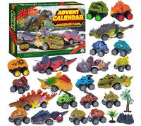 Dinosaur Toys Advent Calendar, 24 Days Dinosaur themed Christmas Countdown Calendar with 24 Monster Truck Set, Holiday Birthday Xmas Surprise Gift for Boys, Dinosaurs Lovers (01)