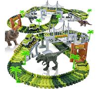 Dinosaur Toys Car Race Track Set Dino World Flexible Train Tracks Set Slot Car Birthday Gift for 3 4 5 6 Years old Toddlers Kids Boys Girls 142 Pcs