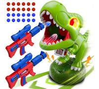 Dinosaur toys for 3-12 boys, Dinosaur Moveable Shooting Toys Games, 2 Pack Air Pump Guns with Scope, Balls, Roaring, Dino Eye & Belly Glow, Score Counter, Kids Toys Boys Gifts Ages 3 4 5 6 7 8 9 10 11