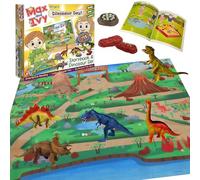 Dinosaur Toys for Kids Ages 3-7 - Ultimate Dinosaur Figures Playset with Playmat, Fossils & Eggs - Educational Dinosaur Toy with Fun Illustrated Storybook - Science Learning Set - Max and Ivy