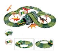 Dinosaur Track Adventure Set, Create A Dinosaur World Road Race Tracks, Buildable Train Tracks with 2 Light-Up, Tunnels 2 Realistic Dinosaurs, Dinosaur Toys for Kids 3 4 5 6 Year Old Boys (157pcs)