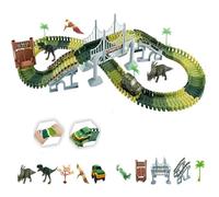 Dinosaur Track Adventure Set, Create A Dinosaur World Road Race Tracks, Buildable Train Tracks with 2 Light-Up, Tunnels 2 Realistic Dinosaurs, Dinosaur Toys for Kids 3 4 5 6 Year Old Boys (144pcs)