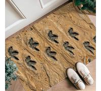 Dinosaur Tracks Runner Rug, Natural Rustic Sand Footprints Tan Non-Slip Doormat Rectangle Throw Rug Non Shedding for Kitchen Entryway Laundry Room Bedside Decor 2x3 Ft