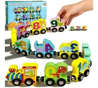 Dinosaur Train Set,Wooden Train Toys for Toddlers, Animals Track Mat Set Birthday Presents for Toddlers,Learning & Development Toys for Toddler Boys Girls - A