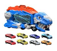 Dinosaur Transport Truck - City Track Playset, Rex Swallowing Vehicle, Transforming Ejecting Car, Alloy Racing Cars, Foldable Track Design, Eight Pieces Included | Summer Imaginative Game For Indoor P
