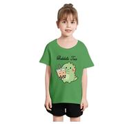 Dinosaur Trendy Graphic Kids T Shirts Girls Age 2-14 Years Cartoon Cute Short Sleeve Round Neck Tshirts Teenage Girls Spring Summer Casual Athletic Vacation Tops (Green, 6-8 Years)