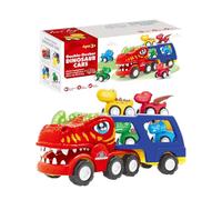 Dinosaur Truck | Light Up Electric Kids Truck Toy with 4 Pull Back Cars | Boys Girls Transport Carrier Vehicles,for Preschoolers Kindergarten Students Boys Girls Family Friends